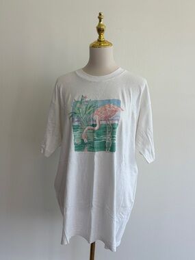 Vintage Single Stitch Flamingo Tropical Graphic T-Shirt XL Made in USA